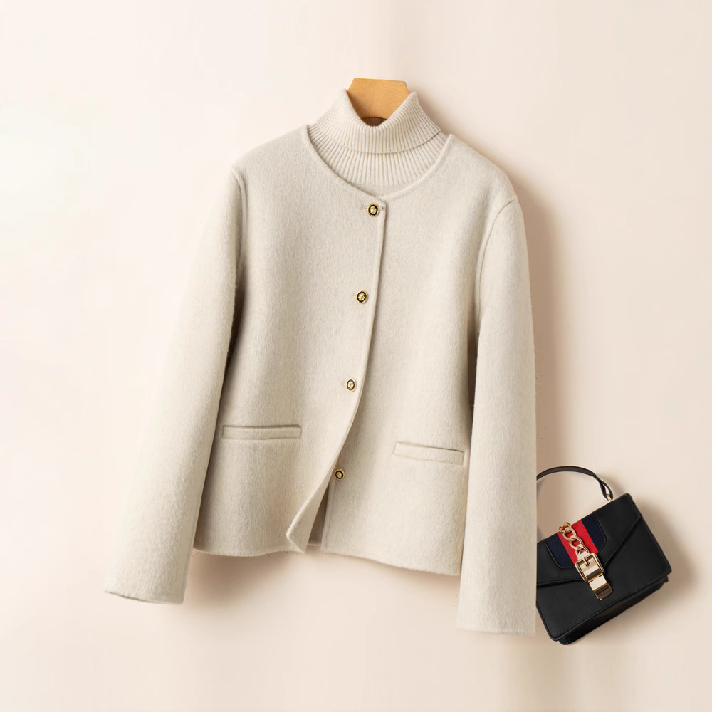 Double-Sided Woolen Outwear Women's Short Classy 2025 New Autumn and Winter Cocoon-Shaped Loose Round Neck Woolen Outwear for Small People