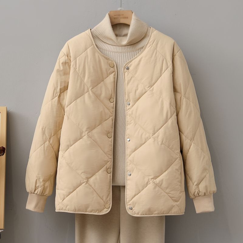 无领轻薄羽绒服女短款2025秋冬新款小个子菱格宽松内胆圆领轻外套
