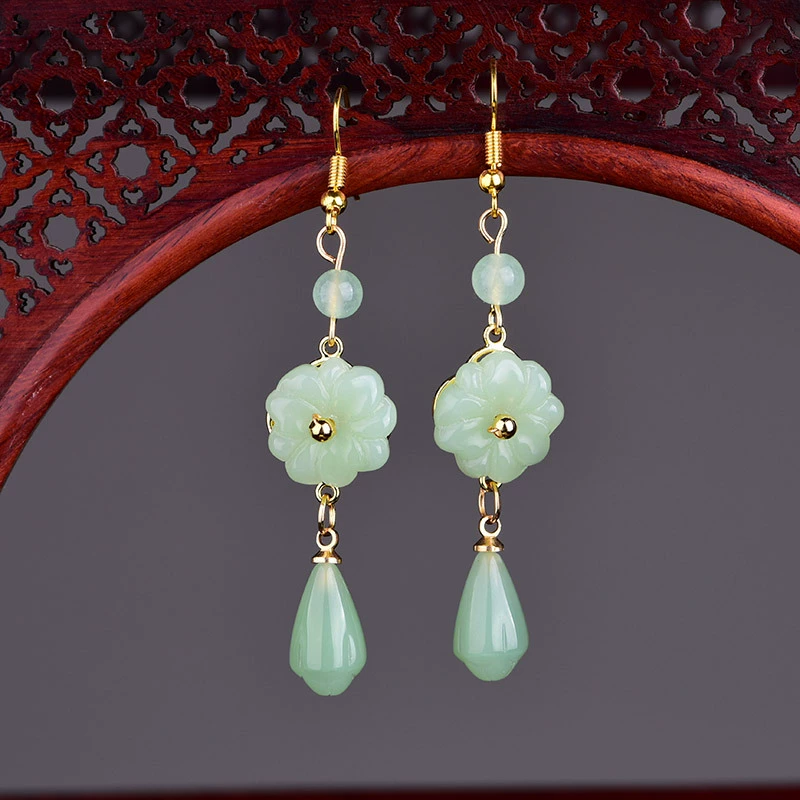 Retro earrings, accessory, cheongsam, Hanfu, 925 sample silver, silver 925 sample