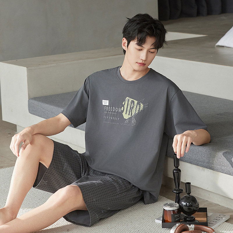 Summer Cotton Short-sleeved Shorts Men's Pajamas Loose Casual Outer Wear Thin Home Clothes Cool Cotton suit New Style