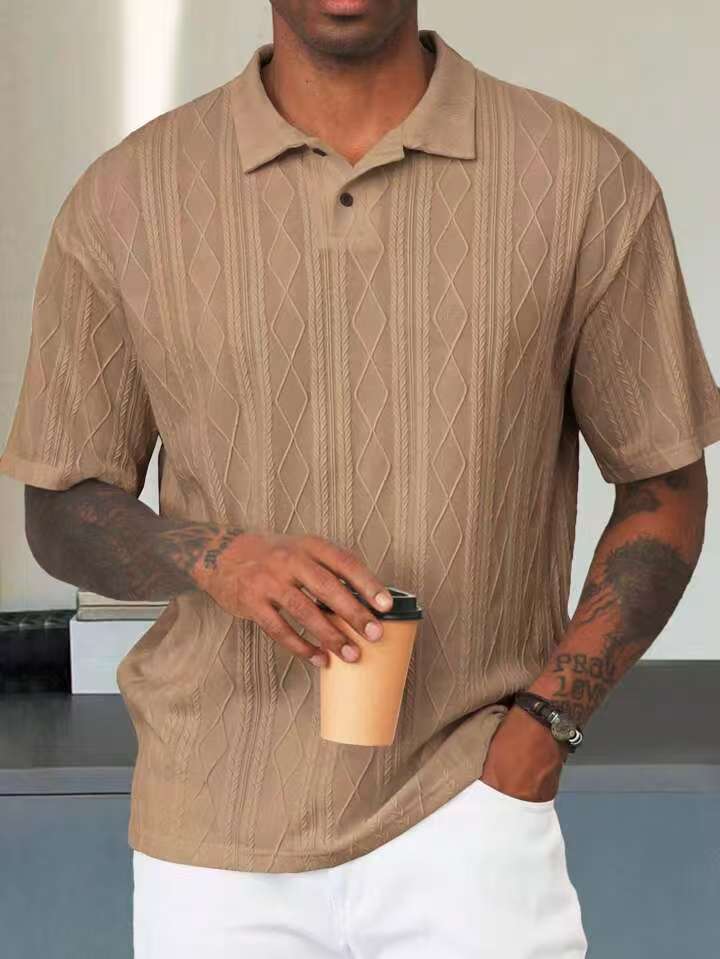 268g Weight Half Sleeve Sleeve Length Polyester Fabric Type Long Top Length Daily, Street Occasion Turndown Neckline Regular Fit Fit Type Geometric, Solid Color Pattern Summer Season Men's Gender Casual, Simple Style Style Wholesale Men's Polyester Casual Simple Style Geometric Solid Color Half Sleeve Men's T-shirt 无