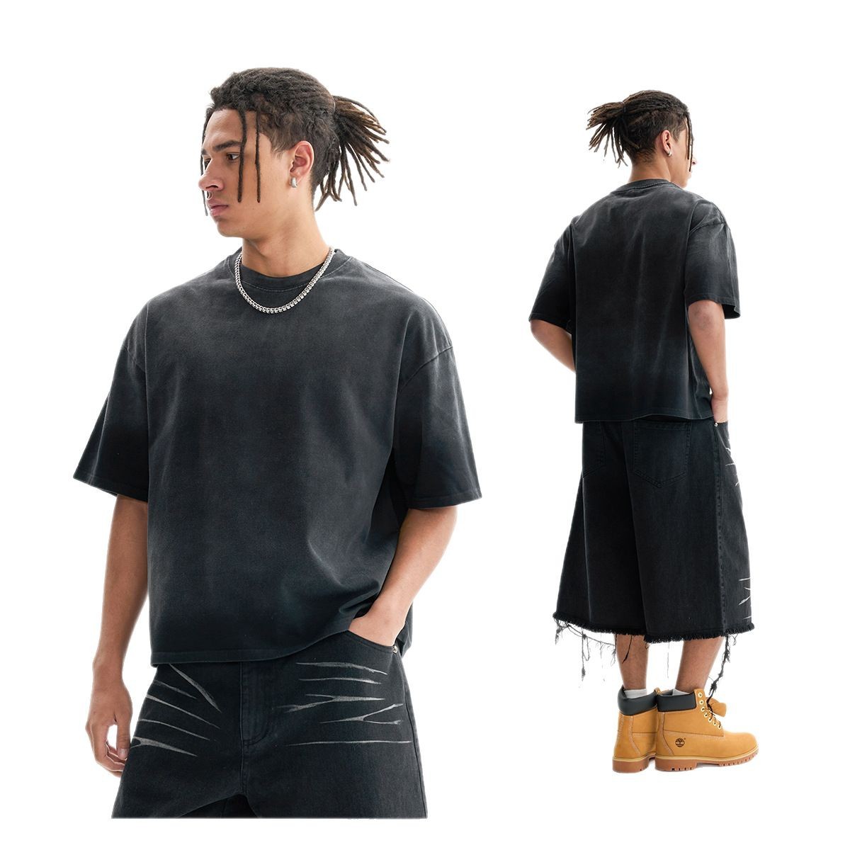 ETAI Hombre| Marca de tendencia transfronteriza pesada boxy camiseta de manga corta para hombres pulverizada gran tamaño corto ancho hombre algodón de manga corta image 6