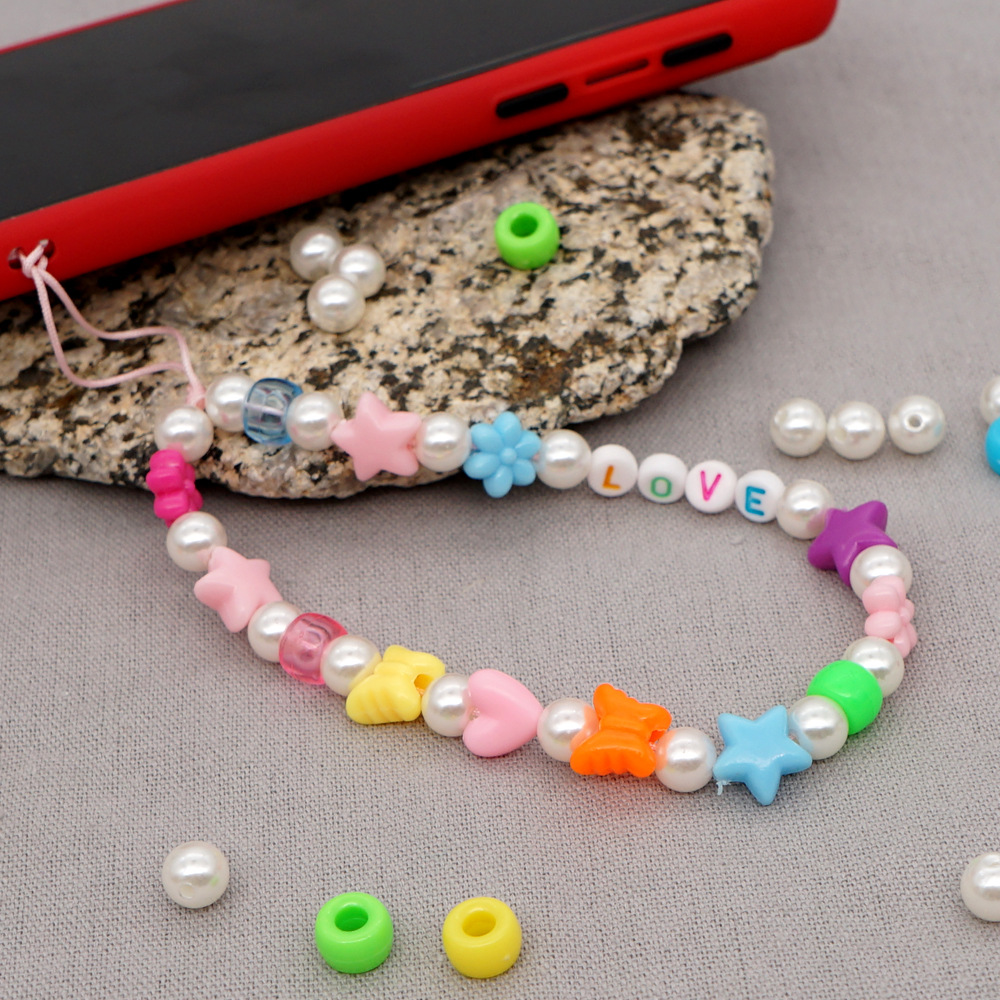 Pearl antilost mobile phone chain hanging jewelry LOVE letter beads pottery mobile phone lanyardpicture2