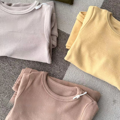 25080-1 Winter New Set Korean Style Children's Fleece Letter Print Pajamas Set of 2 T-shirt and Leggings