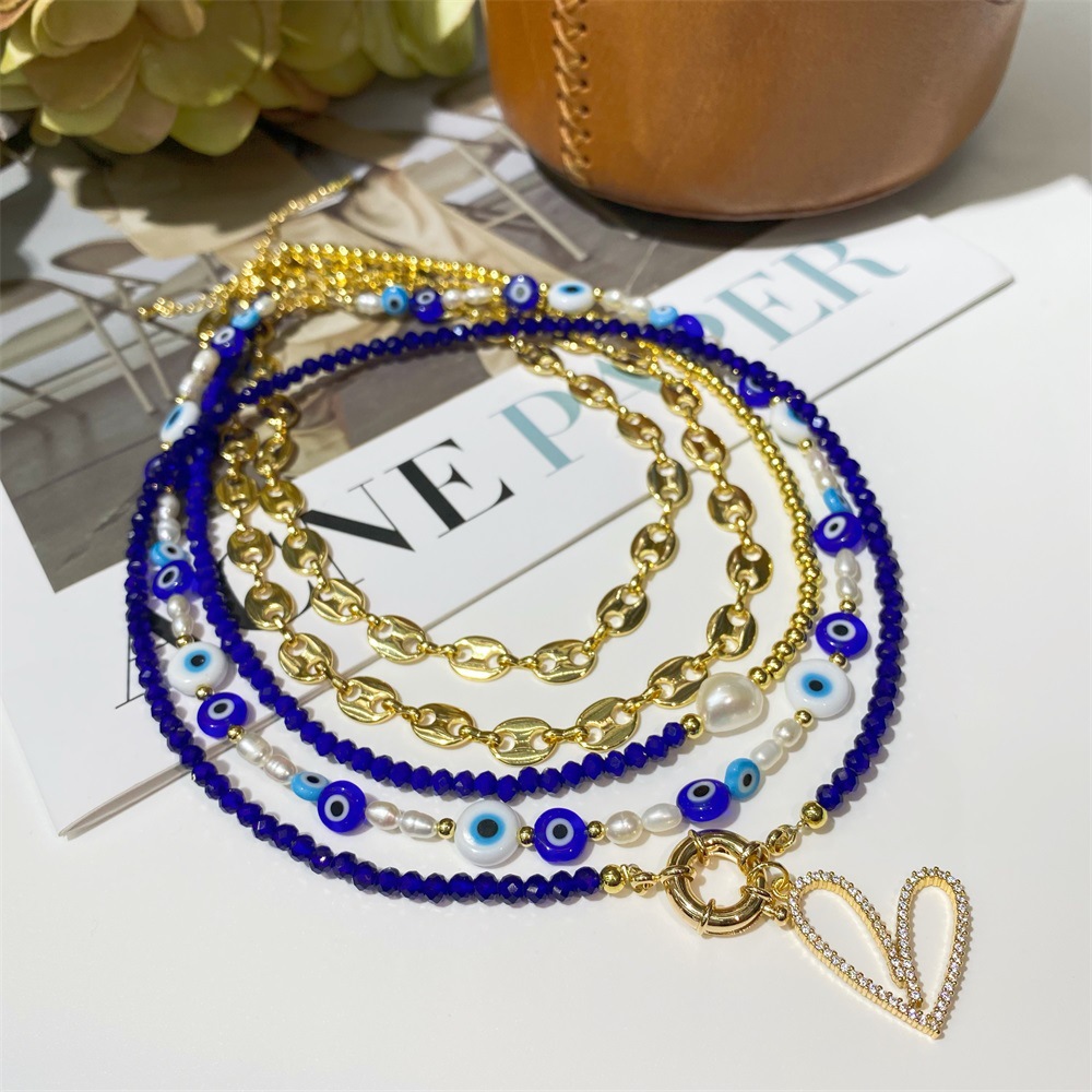 13g Weight Rhinestones Inlay Material Necklace Classification 1 Piece Quantity Holiday Occasion Mixed materials Material Heart Shape, Eye Pattern Women'S Gender Beaded Design Ethnic Style Style 1 Piece Ethnic Style Heart Shape Eye Mixed Materials Beaded Rhinestones Women's Necklace 3