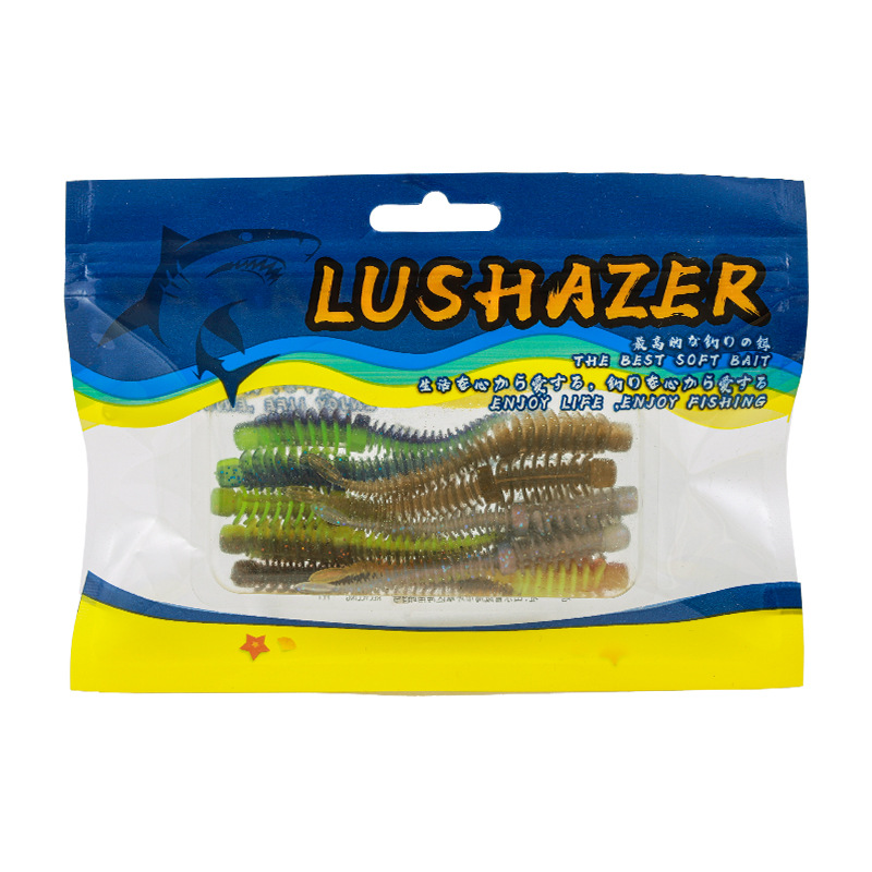 Tiburón de pesca | 10 PCs 7,5 cm luz flotante bailando gusano sal gruesa a pescado hilo inverso aguja cola luya cebo suave negro pozo biónico