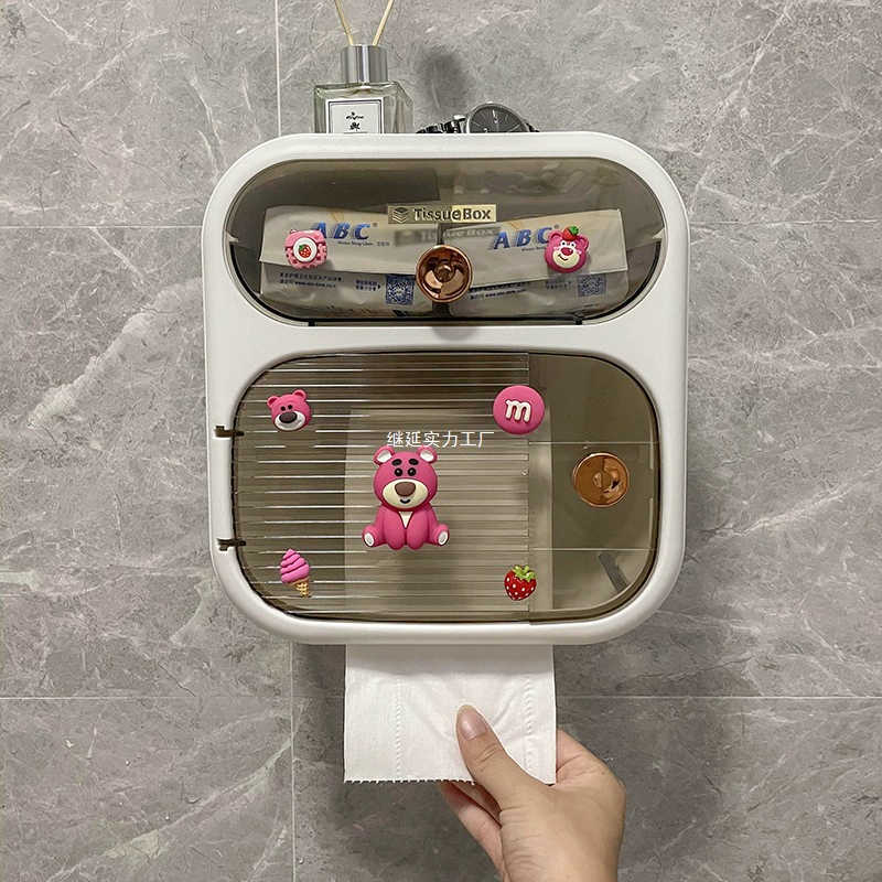 Коробка для салфеток без перфорации для ванной комнаты, стеллаж для хранения, мультяшный туалет, водонепроницаемый настенный рулон для ванной комнаты, коробка для туалетной бумаги