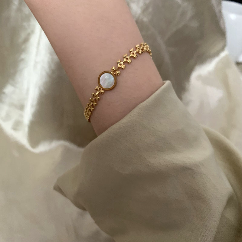 Fashion Round Titanium Steel Inlay Shell Bracelets