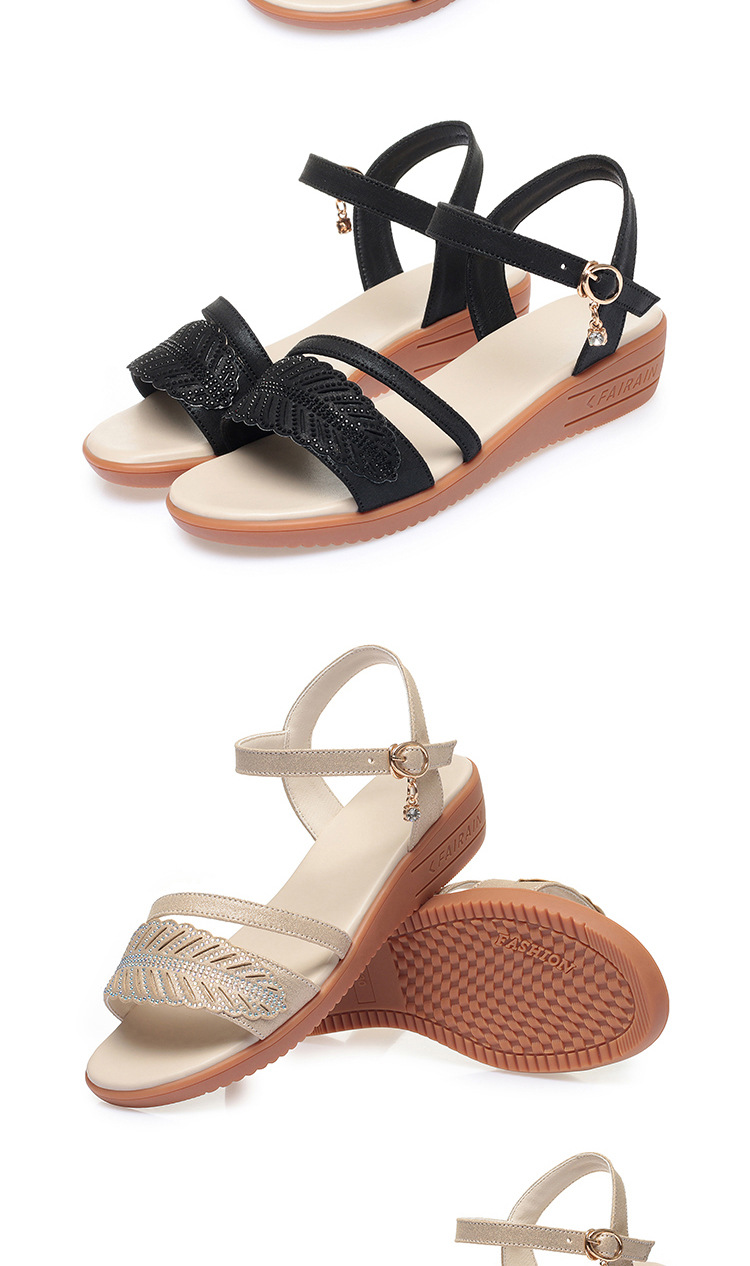 Sandal nữ đế bệt da bò mềm chống trượt size lớn — màu đen chi tiết 16