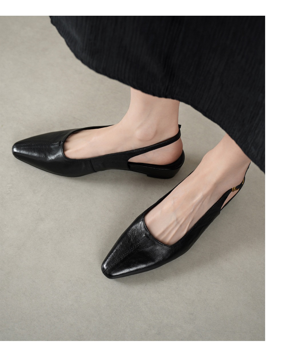 Sandal nữ da cừu mũi nhọn quai chữ V đế bệt — màu nâu chi tiết 8