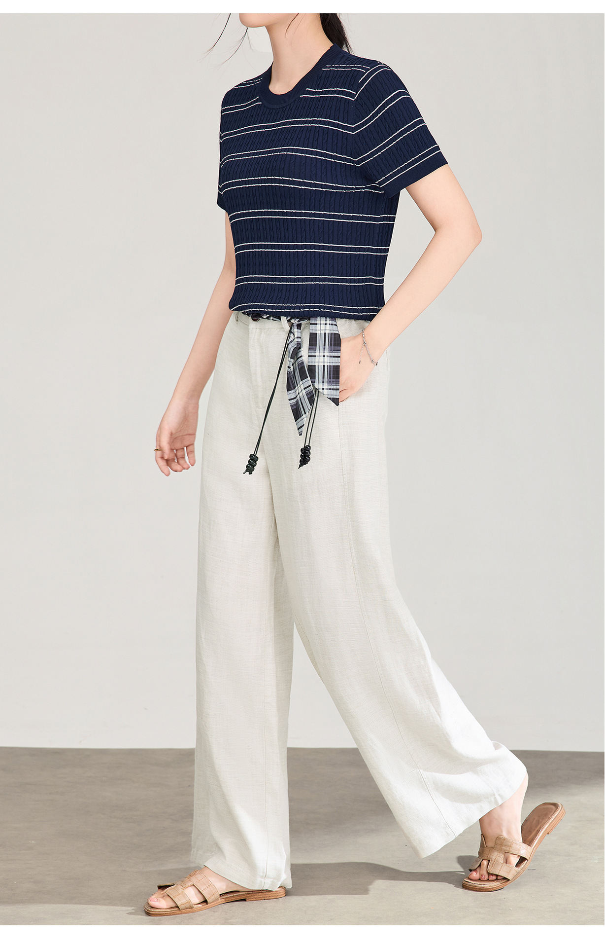Quần culottes nữ ống rộng chất liệu linen phối dây rút cạp — màu sắc chi tiết 12