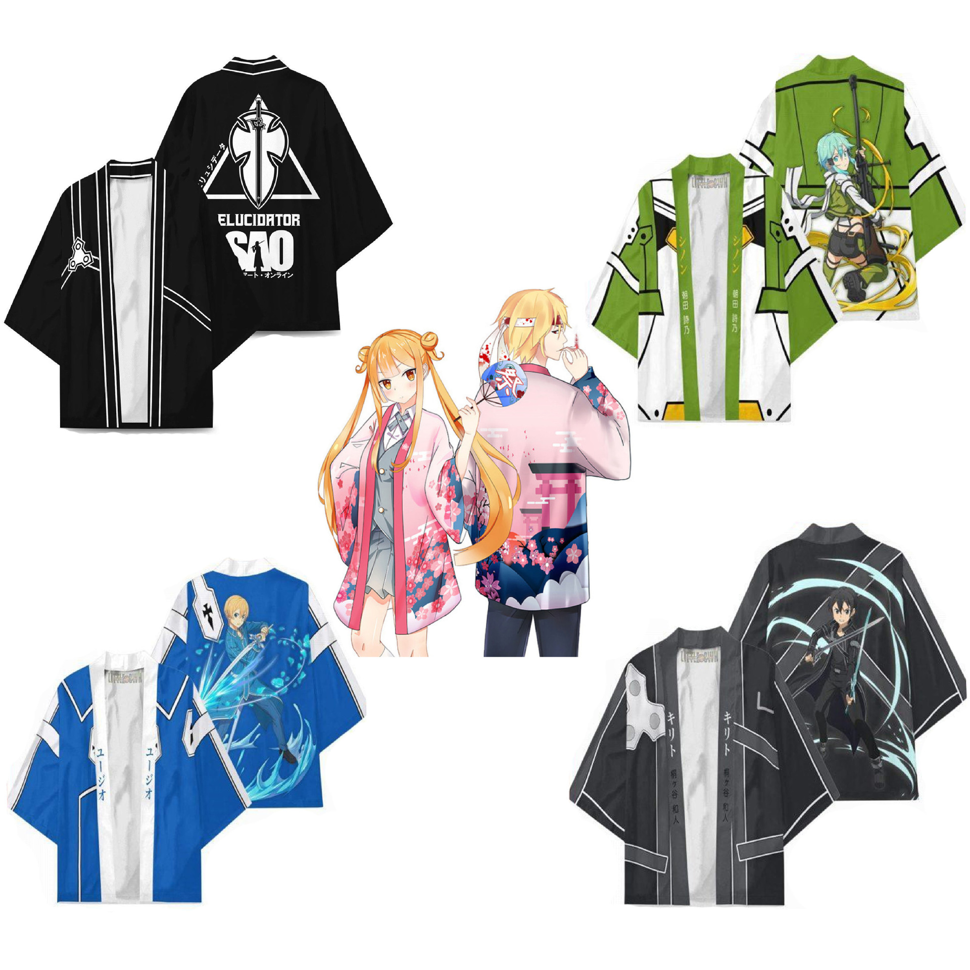 跨境亚马逊新品 刀剑神域 周边数码印花原宿和服披风外套睡衣开衫