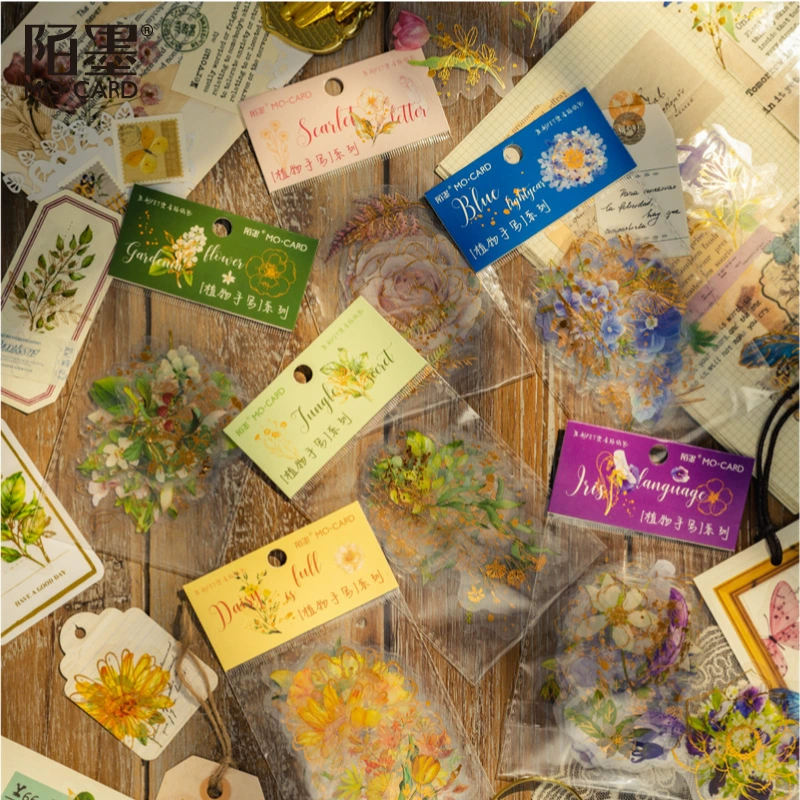Mo чернила ПЭТ наклейка сумка завод рукописной серии свежие цветы DIY ручной счет материал украшения наклейки 6 вариантов