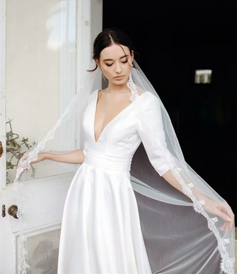 Comercio exterior europeo y americano Amazon AliExpress deseo nuevo vestido de novia sexy profundo escote en V backless satén simple personalizable