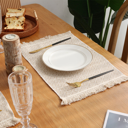 Beautiful element Nordic style jute tassel placemat gourmet photography dining table mat thermal insulation plate mat cross-border factory direct sales
