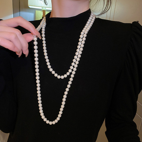 Korean Dongdaemun Trendy Long Pearl Necklace, Unique Light Luxury Minimalist Sweatshirt Chain Fashion and Elegant Accessory for Wholesale