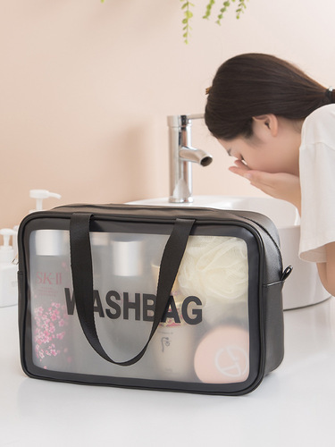 Pu Transparent Makeup Bag Handheld Travel Portable Toiletry Bag Shower Skincare Products Sanding Waterproof Makeup Storage Bag