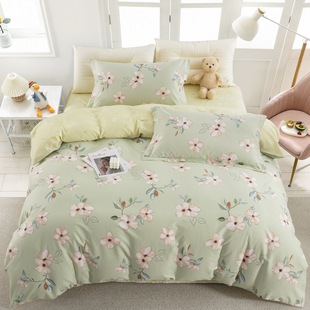 Ins Simple Pure Cotton Four-Piece Set Pure Cotton Pure Color Bed Bed Sheets Quilt Cover Bed Bed Sheets Quilt Cover Dormitory Bed Single Three-Piece Set
