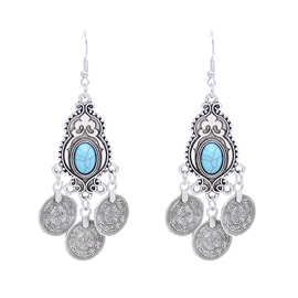 波西米亚民族风钱币流苏耳环女古风耳坠新疆旅游拍照哈萨克耳饰