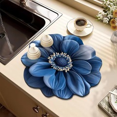 新しい3d花の水たまりの台所のテーブルの食器の乾燥のマットのコースターの吸水のマットは洗濯しないでテーブルのマットを拭くことができます。