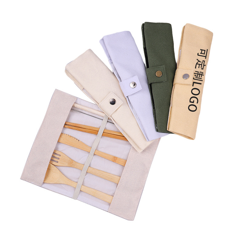 Bamboo Tableware Wholesale Canvas Bag Set Chopsticks Spoon Bamboo Tableware 6-piece Outdoor Tableware Storage Bag Bamboo Tableware Wholesale Canvas Bag Set Chopsticks Spoon Bamboo Tableware 6-piece Outdoor Tableware Storage Bag