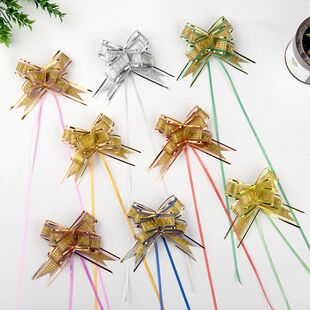 Cross-border 30 medium-sized glitter dot snow yarn ribbon bow hand-pulled flower Christmas gift flower packaging pull flower