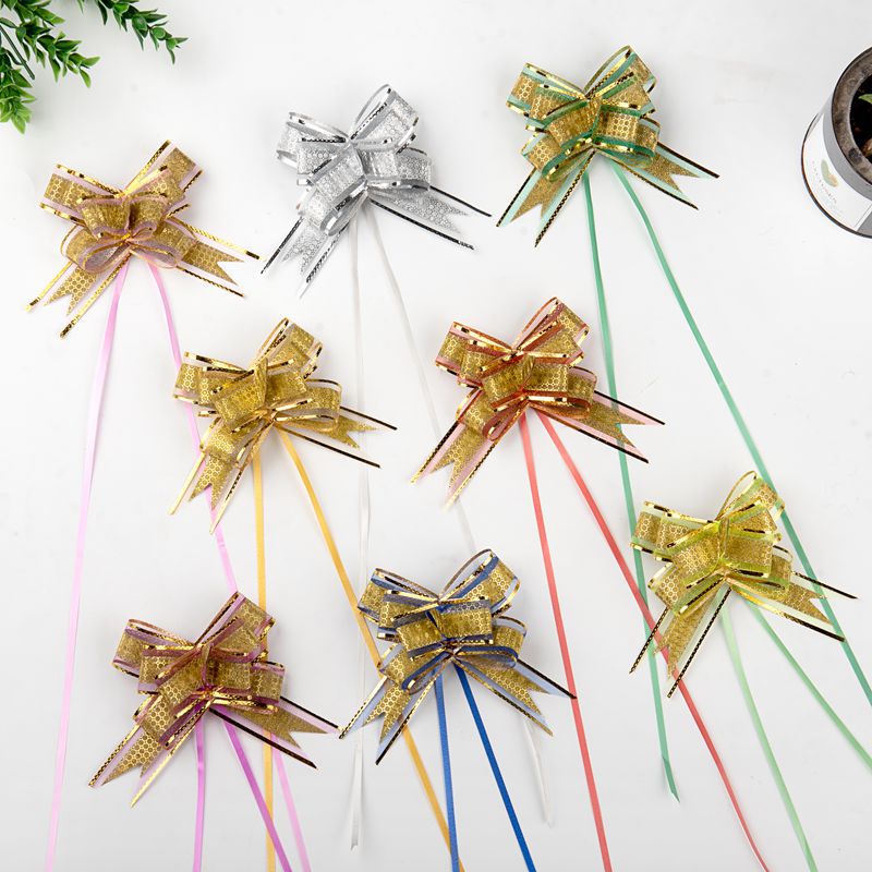 Transfronterizo 30 brillo de tamaño mediano punto hilo de nieve cinta arco dibujado a mano flor regalo de Navidad flor embalaje Flor de tirón