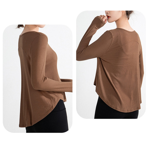 Loose sportswear women's tops new running quick-drying clothes cross-border lulu fitness long-sleeved yoga clothes spring and summer wholesale