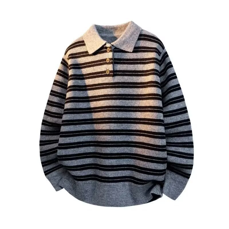 Explosiones transfronterizas de tamaño grande europeo polo camiseta con solapa camiseta de punto suéter hombre rayas viejo viento de otoño y invierno fábrica al por mayor