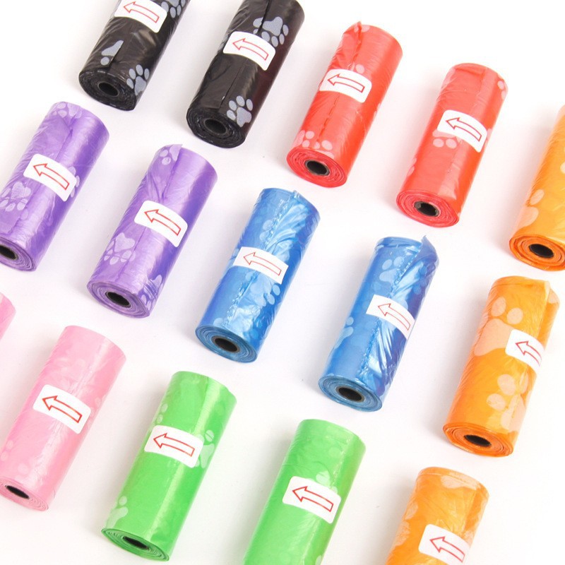Meerkleurige mini draagbare plastic zakjes met huisdierprint, op rol, voor honden- en kattenpoep, afvalzakjes voor zindelijkheidstraining._voghion.com