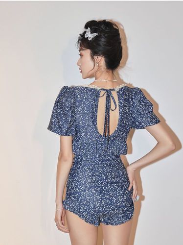 Women's Pure Desire Style High-End Japanese Sensual Backless Floral Gathered Dress Beach Swimsuit