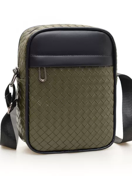 Men's Crossbody Bag, New Business Style Single Shoulder Woven Bag, Small Square Bag, Casual Versatile Pu Leather Men's Bag, Wholesale from Manufacturer