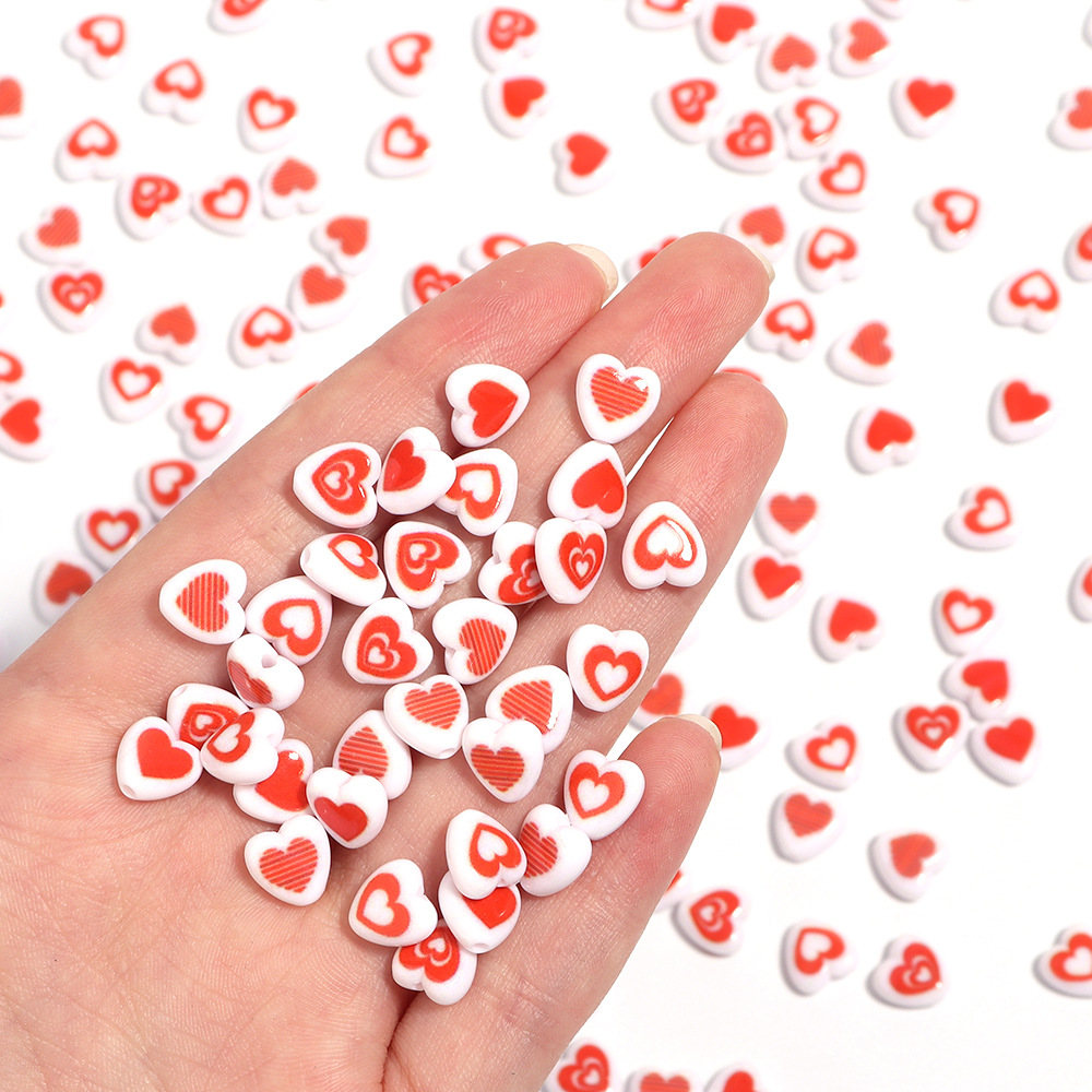 DIY Jewelry Accessories Classification 100 PCS/Package 8mm Hole 1~1.9mm Arylic Heart Shape DIY Jewelry Accessories Beads