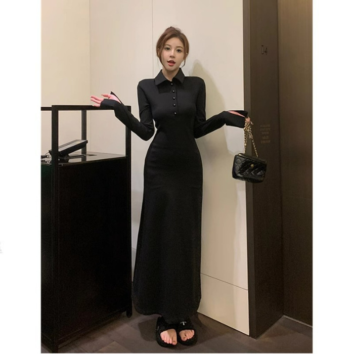 气质长袖连衣裙子黑色今年流行爆款早秋衬衫裙女装2025新款初秋季|undefined
