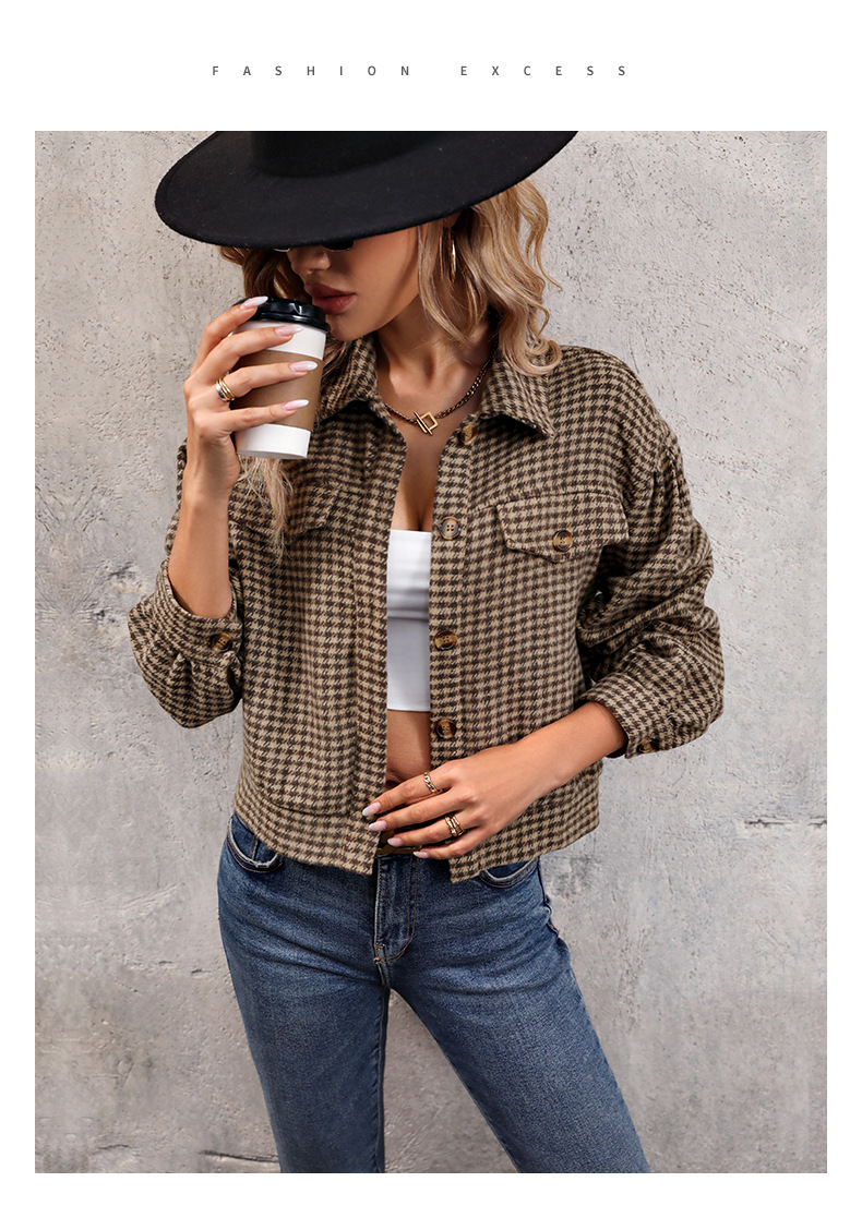 Women's Jacket Casual Plaid Lapel Autumn Coat For Women_voghion.com