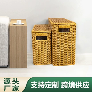 跨境储物代发带盖缝隙盒子高型墙角收纳盒厨房边角手工编织书报