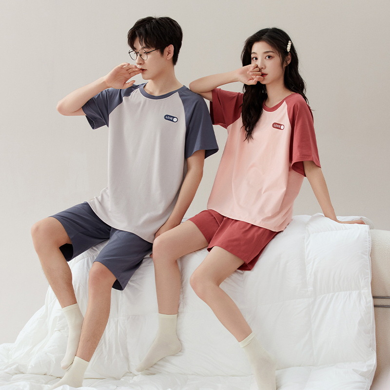 [Antibacteriano] Pijamas de pareja, ropa de hogar de algodón de manga corta de verano para mujer, pantalones cortos delgados para hombre, sueltos y exteriores