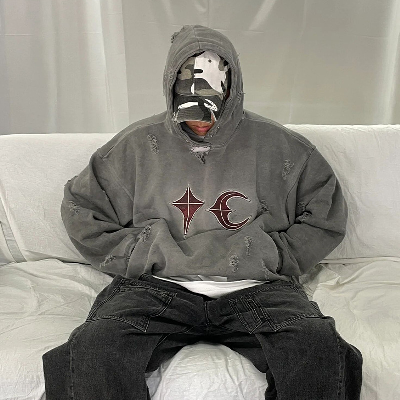 Parque zaifan mismo Thug Club Grac nicho marca de moda americana retro apenado industria pesada destruido suéter con capucha