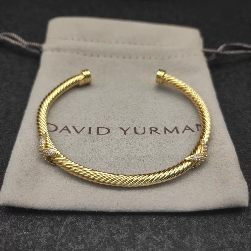 Браслет David XX Yuman с бриллиантами, популярный в Европе и Америке, витой линии, 4 мм, полностью бриллиантовый, двойной X-образный, DB85