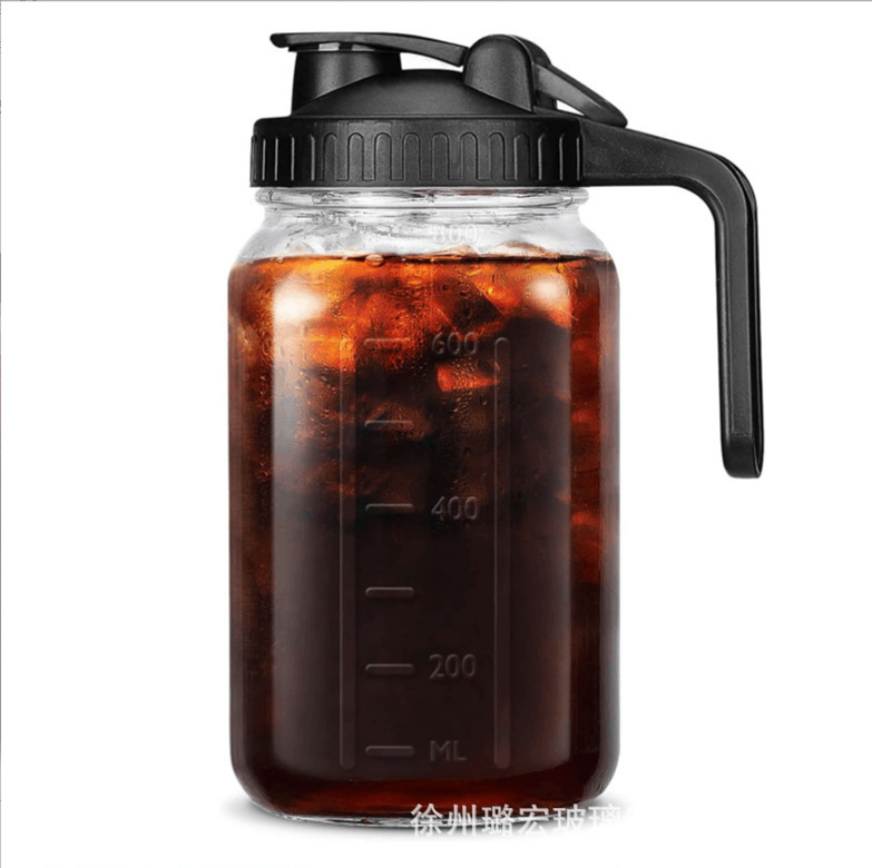 Al por mayor transfronterizo Amazon 32oz botellas de vidrio botellas de bebidas con pantalla de café calibración de botella de agua fría cubierta de mango