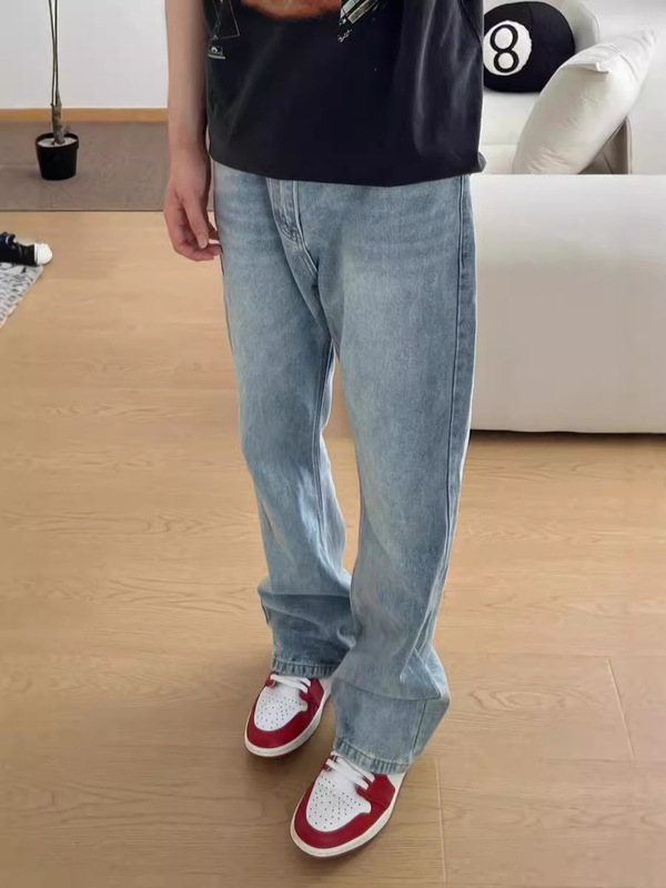 2024 new cleanfit ice blue 501 micro-jeans washed old Vintage straight jeans