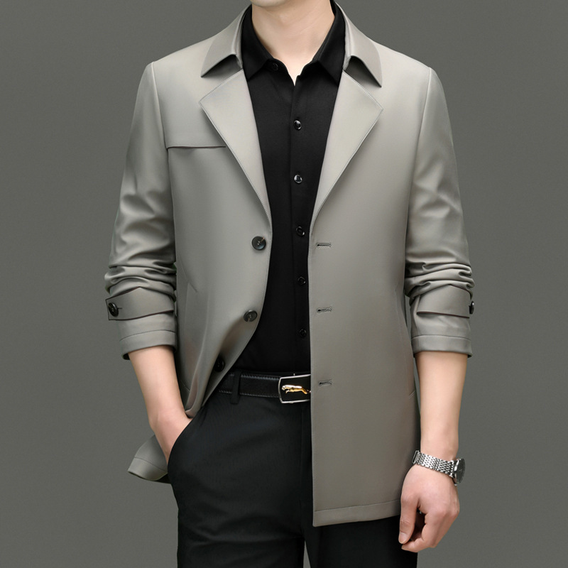 Brand Mulberry Silk Mid-length Coat Men's 24 Spring and Autumn Thin Business Casual Middle-aged and Elderly Dad's Western-style Collar Coat Brand Mulberry Silk Mid-length Coat Men's 24 Spring and Autumn Thin Business Casual Middle-aged and Elderly Dad's Western-style Collar Coat
