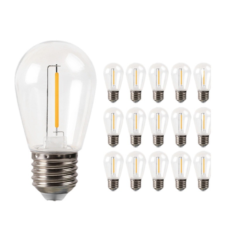 Lámpara led de plástico S14 Lámpara de filamento Edison 2700K Cálido E27 Impermeable y de ahorro de energía ST45 Lámpara de cadena de espuma