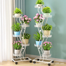 欧式花架铁艺阳台室内客厅落地带轮多层可移动花盆架省空间花架子