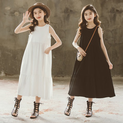 2024 summer Korean style mid-to-large girls dress long dress with large swing tank top cake seaside beach dress
