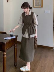 穿搭感套装女秋季2025西装马甲半身裙韩系整套穿搭轻熟三件套