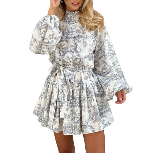 2025 Spring Independent Station European and American Women's Fashion Elegant and Stylish Long-Sleeve Belated National Style Printed Dress