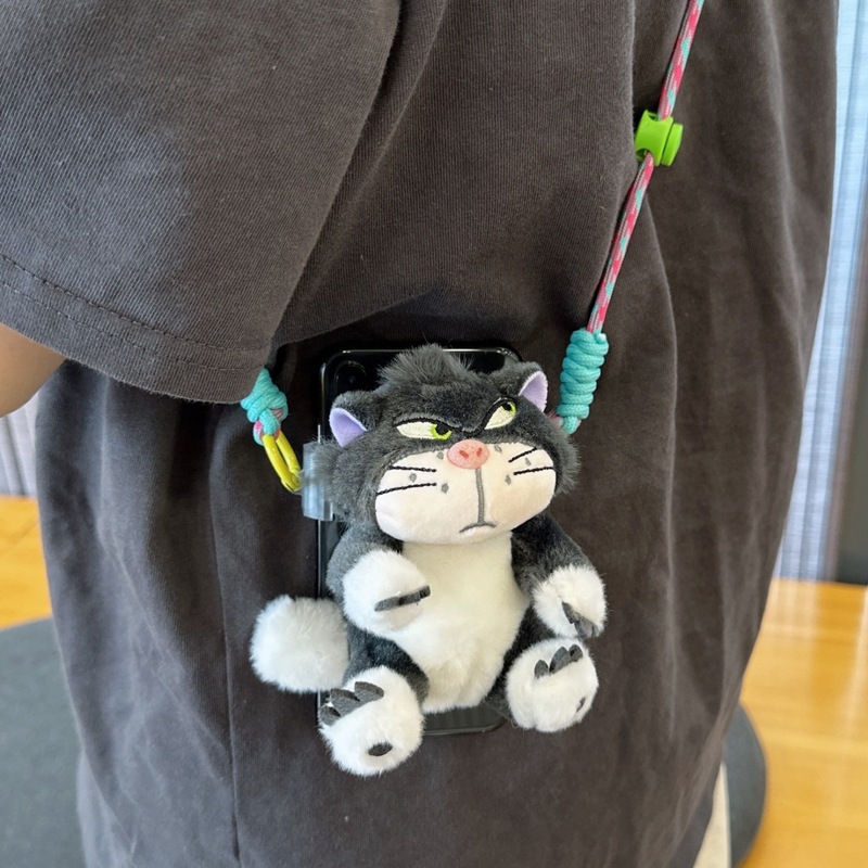 ルシファーの猫の漫画の携帯電話のバッククリップのひものぬいぐるみのペンダントの殻の斜めのショルダーはチェーンにまたがって車をかけることができます。|undefined