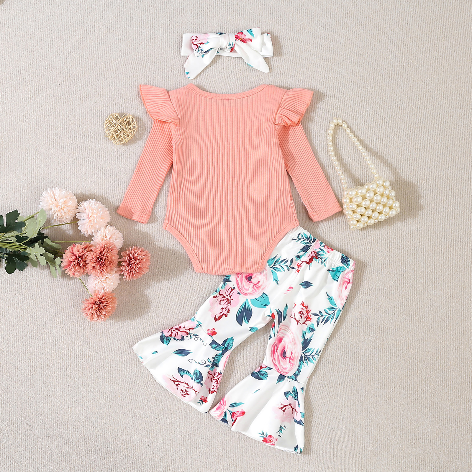 Baby oneie children' clothing, long crawling clothe for infant and young children, two-piece et of bell bottom_voghion.com