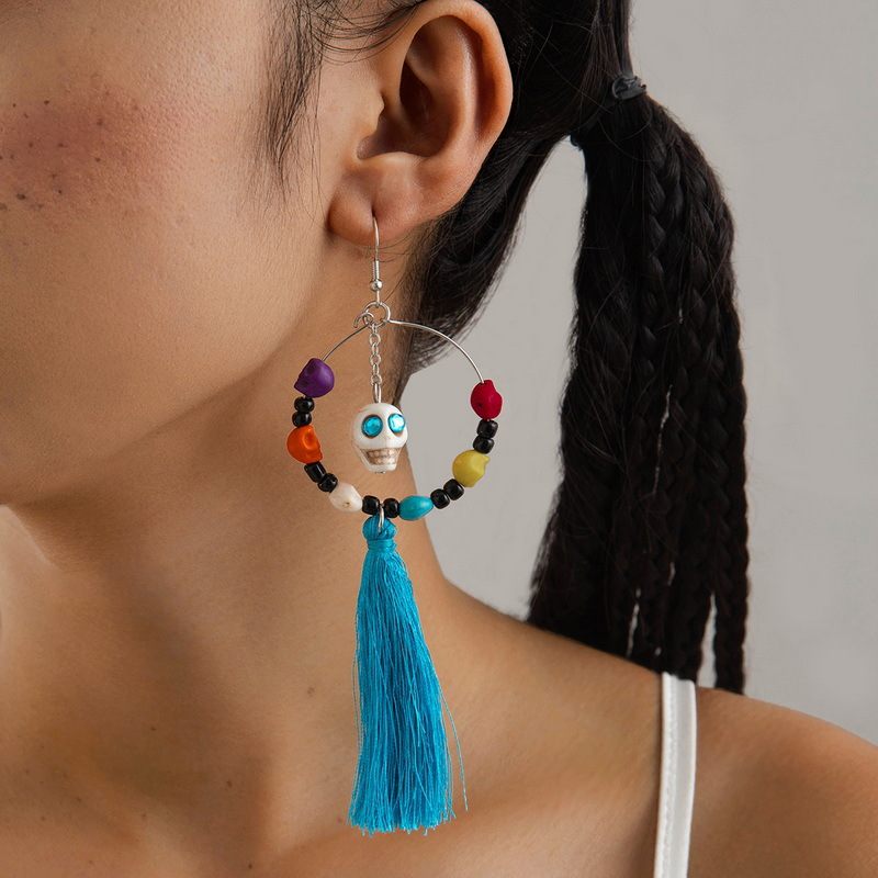 27g Weight Alloy Ear Needle Material Drop Earrings Classification 1 Pair Quantity Holiday, Daily Occasion Alloy, Resin Material Halloween Festival Tassel, Skull Pattern Women's Gender Plating Design Elegant, Streetwear Style 1 Pair Halloween Elegant Streetwear Tassel Skull Plating Alloy Resin Drop Earrings 25